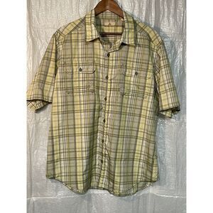 Ascend Men's Plaid Short Sleeve Button-Up Shirt Outdoor‎ Casual Yellow Green XL